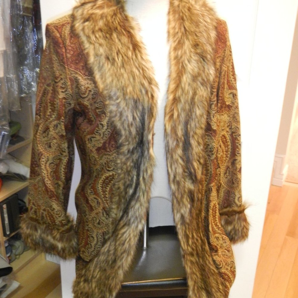 Faux Fur trimmed, Paisley dress coat